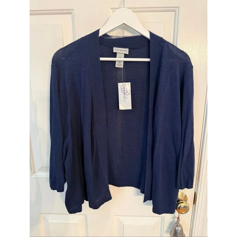 Catherine’s Navy Light Weight Open Front Cardigan Sweater sz 2X NWT